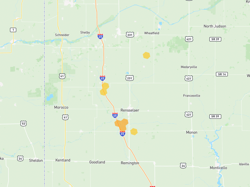 Hail map of Rensselaer, IN on Jun 6, 2026, hail up to 1.25"