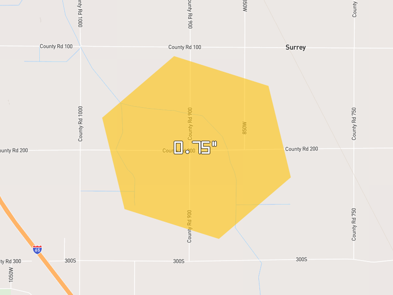 Hail map of Rensselaer, IN on Jun 7, 2026, hail up to 0.75"