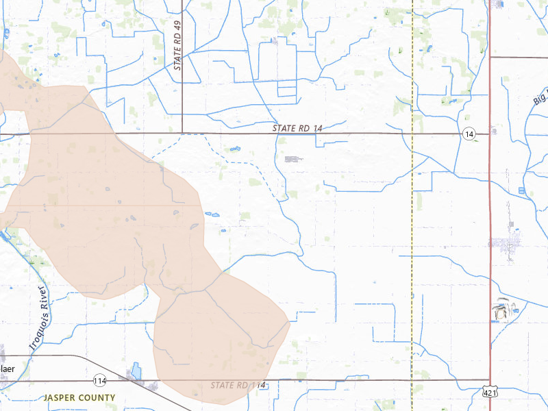 Radar-estimated hail-size map of the storm over Rensselaer, IN on Jul 27, 2026