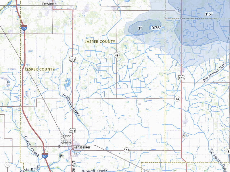 NEXRAD radar-signature map of the hail storm over Rensselaer, IN on Aug 10, 2026