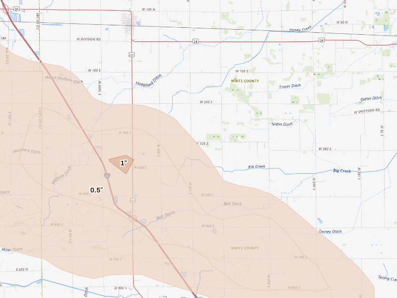 Radar-estimated hail-size map of the storm over Reynolds, IN