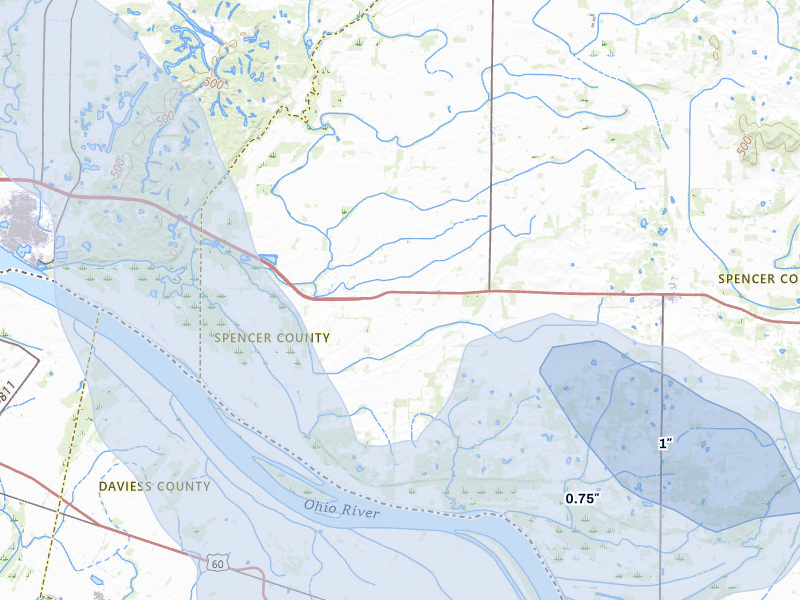 NEXRAD radar-signature map of the hail storm over Richland, IN on Jul 26, 2026