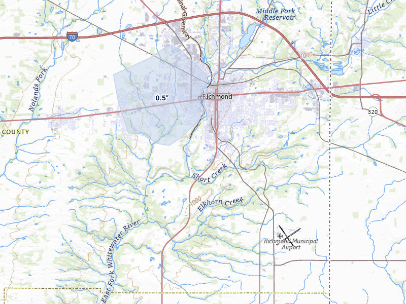 NEXRAD radar-signature map of the hail storm over Richmond, IN on Apr 21, 2026