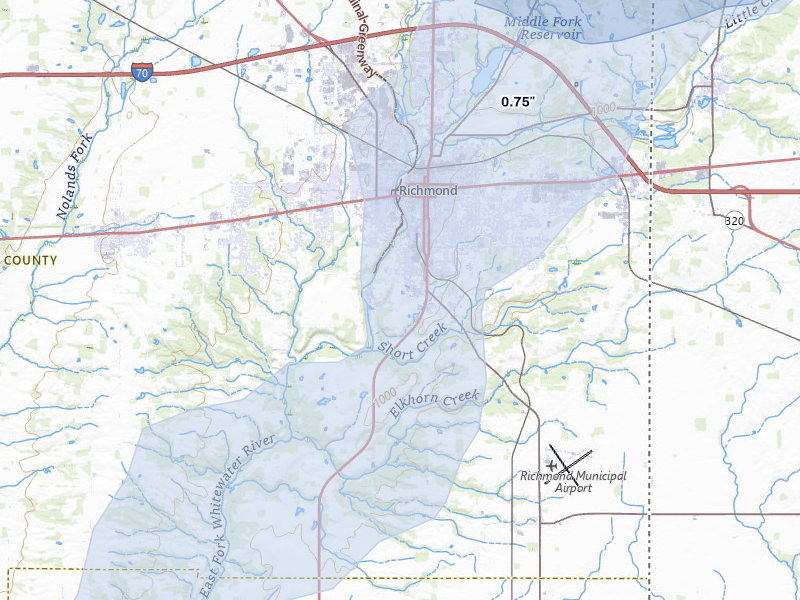 NEXRAD radar-signature map of the hail storm over Richmond, IN on Jul 3, 2026