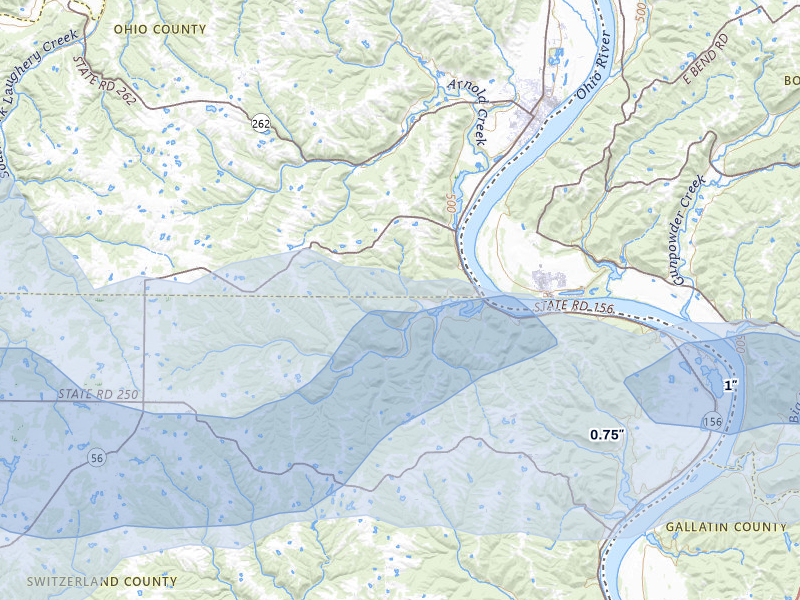 NEXRAD radar-signature map of the hail storm over Rising Sun, IN on May 16, 2026