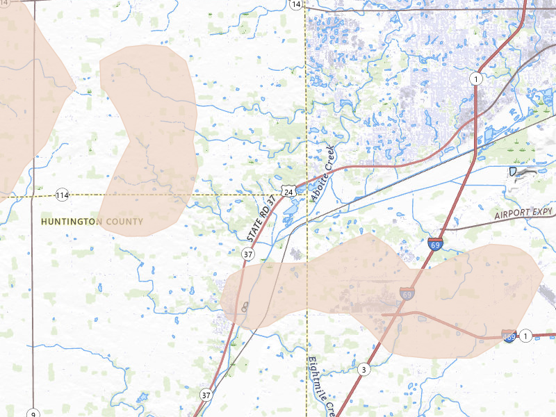 Radar-estimated hail-size map of the storm over Roanoke, IN on Mar 31, 2026