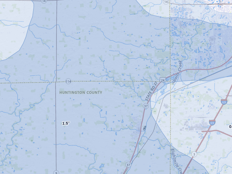 NEXRAD radar-signature map of the hail storm over Roanoke, IN on Aug 10, 2026
