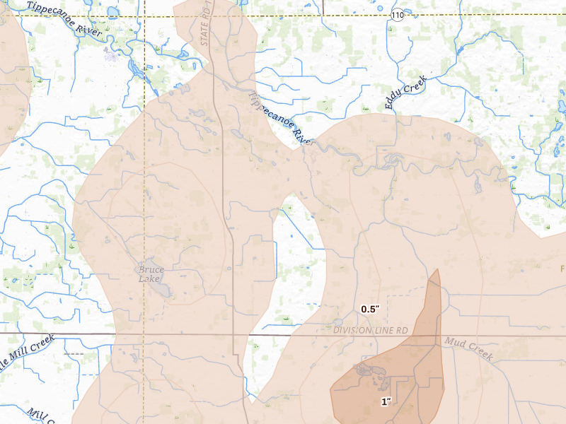 Radar-estimated hail-size map of the storm over Rochester, IN on Mar 26, 2026