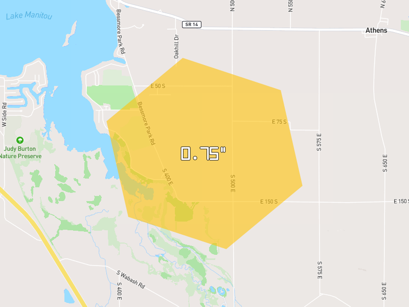 Hail map of Rochester, IN on Jul 21, 2026, hail up to 0.75"