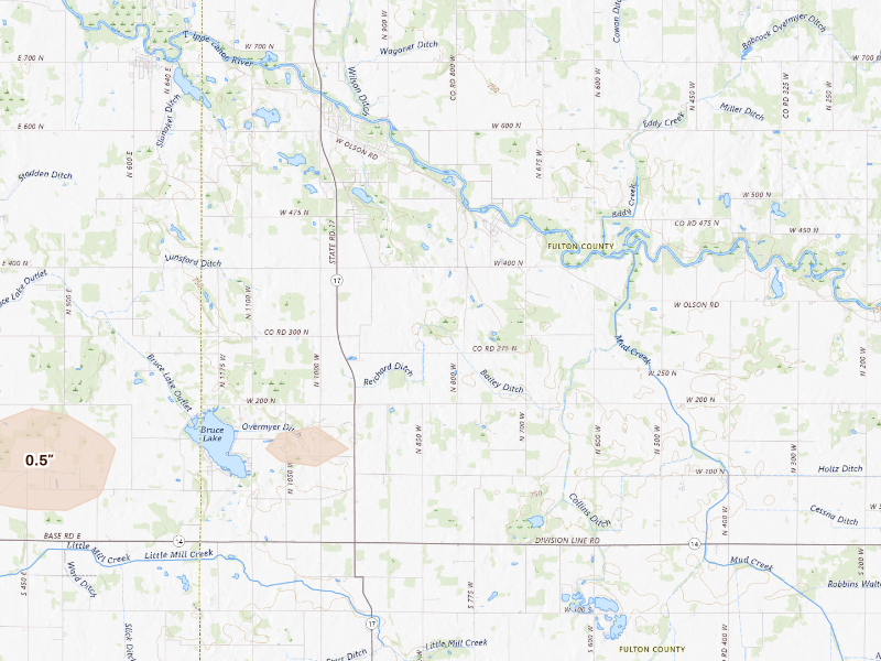 Radar-estimated hail-size map of the storm over Rochester, IN