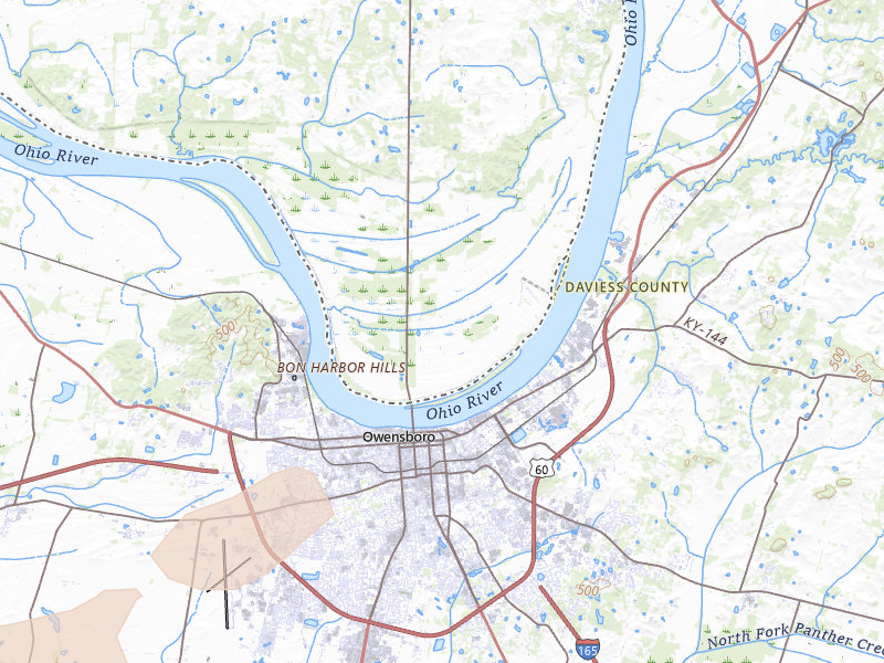 Radar-estimated hail-size map of the storm over Rockport, IN on Apr 27, 2026