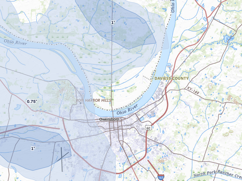 NEXRAD radar-signature map of the hail storm over Rockport, IN on Jul 26, 2026