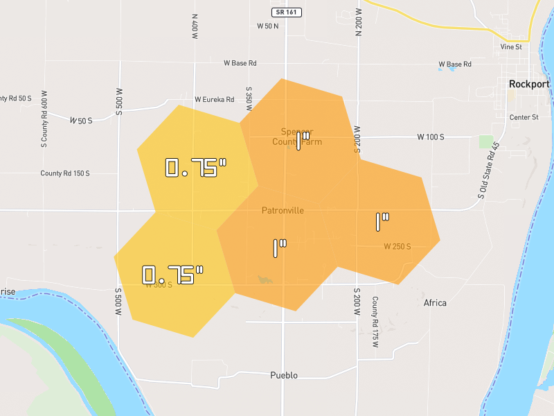 Hail map of Rockport, IN on Jul 26, 2026, hail up to 1"