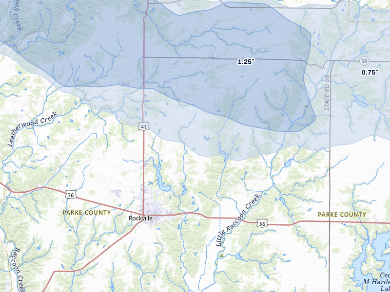 NEXRAD radar-signature map of the hail storm over Rockville, IN on Mar 22, 2026