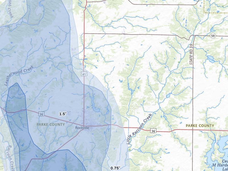 NEXRAD radar-signature map of the hail storm over Rockville, IN on Jul 27, 2026