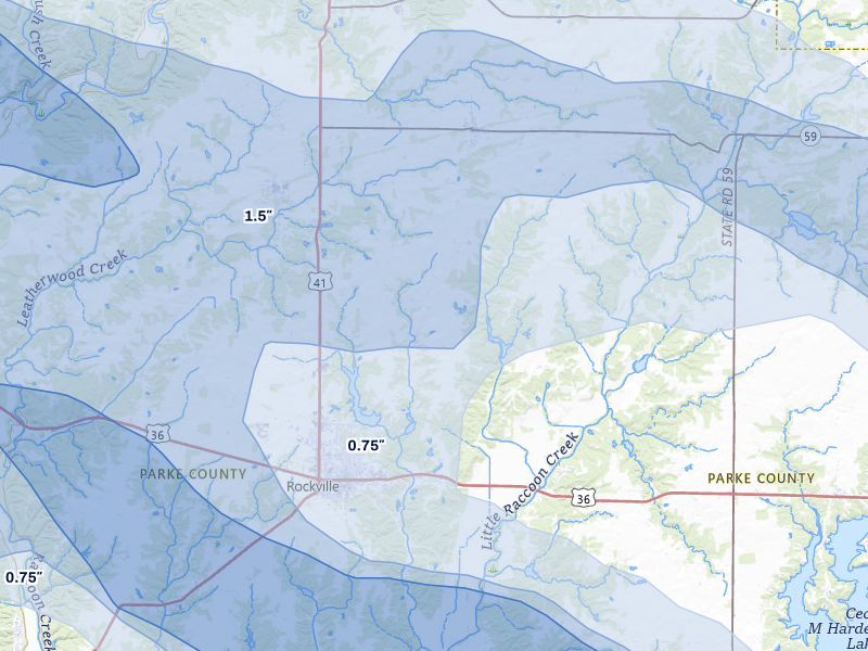 NEXRAD radar-signature map of the hail storm over Rockville, IN on Aug 11, 2026