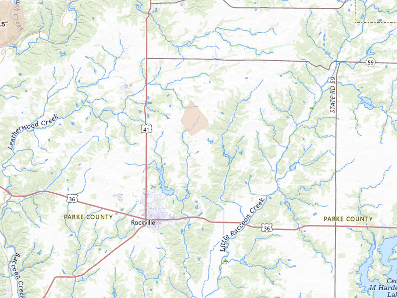 Radar-estimated hail-size map of the storm over Rockville, IN on Aug 12, 2026