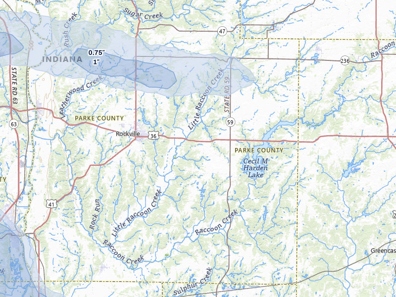 NEXRAD radar-signature map of the hail storm over Rockville, IN on Aug 12, 2026