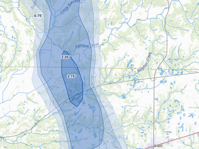NEXRAD radar-signature map of the hail storm over Rosedale, IN on Jul 27, 2026
