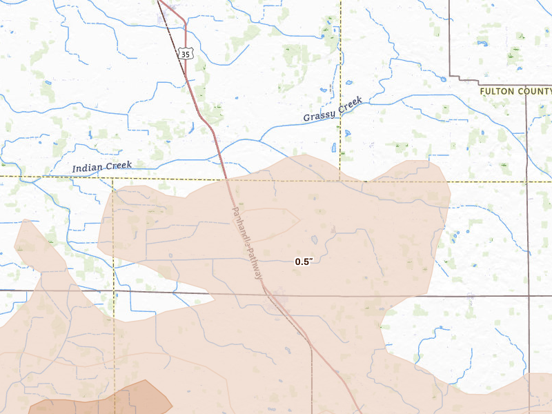Radar-estimated hail-size map of the storm over Royal Center, IN on Apr 14, 2026