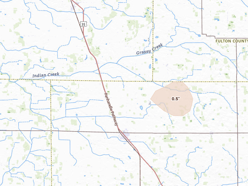 Radar-estimated hail-size map of the storm over Royal Center, IN on Jul 20, 2026