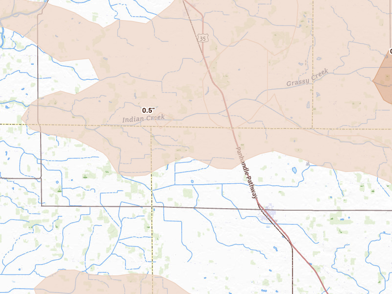 Radar-estimated hail-size map of the storm over Royal Center, IN on Aug 10, 2026