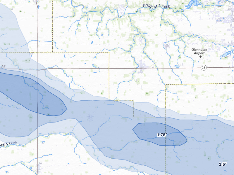 NEXRAD radar-signature map of the hail over Russiaville, IN