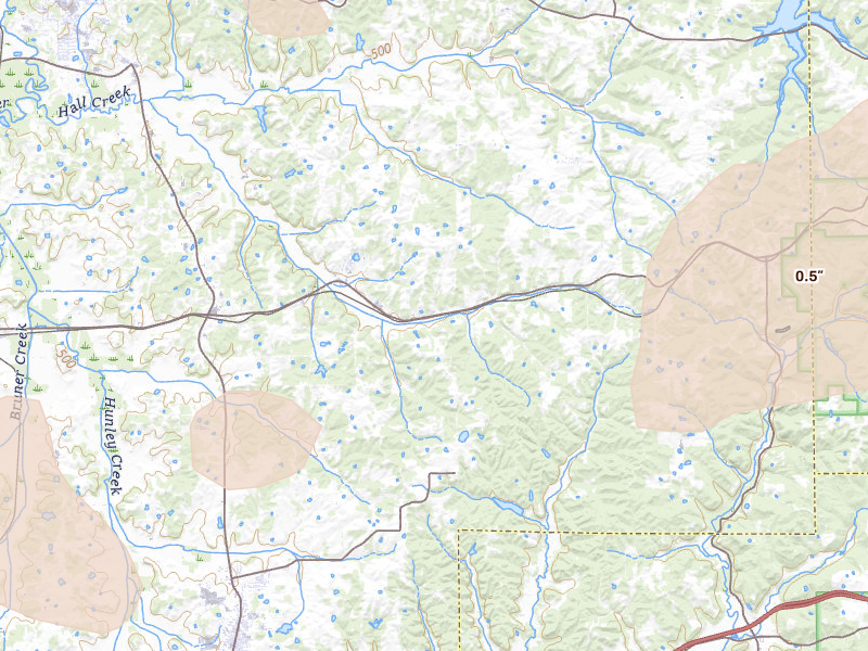 Radar-estimated hail-size map of the storm over Saint Anthony, IN on Apr 27, 2026