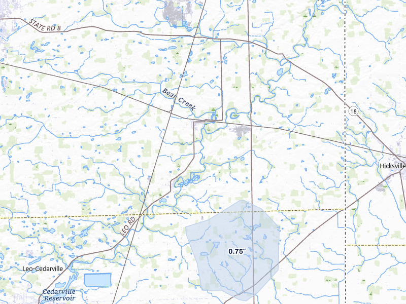 NEXRAD radar-signature map of the hail over Saint Joe, IN