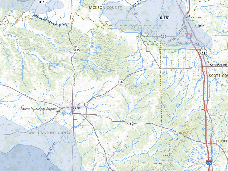 NEXRAD radar-signature map of the hail storm over Salem, IN on Mar 22, 2026