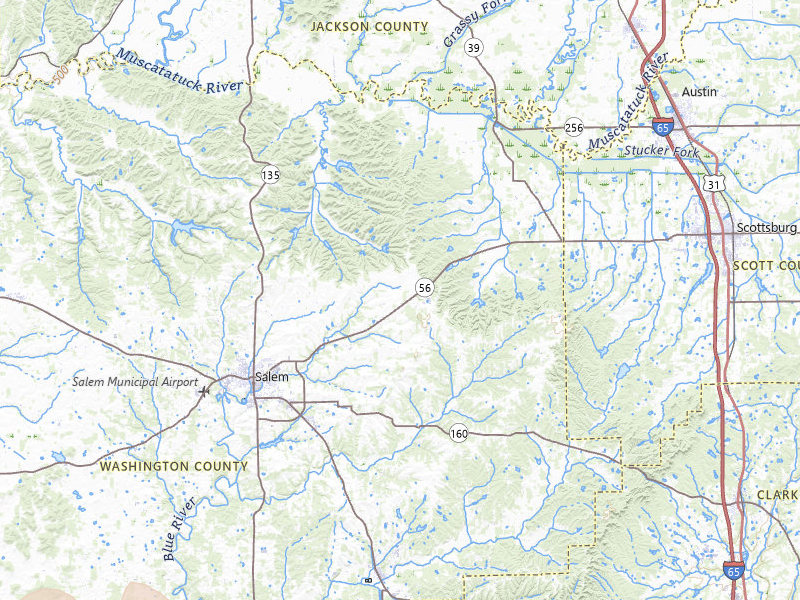 Radar-estimated hail-size map of the storm over Salem, IN on May 16, 2026