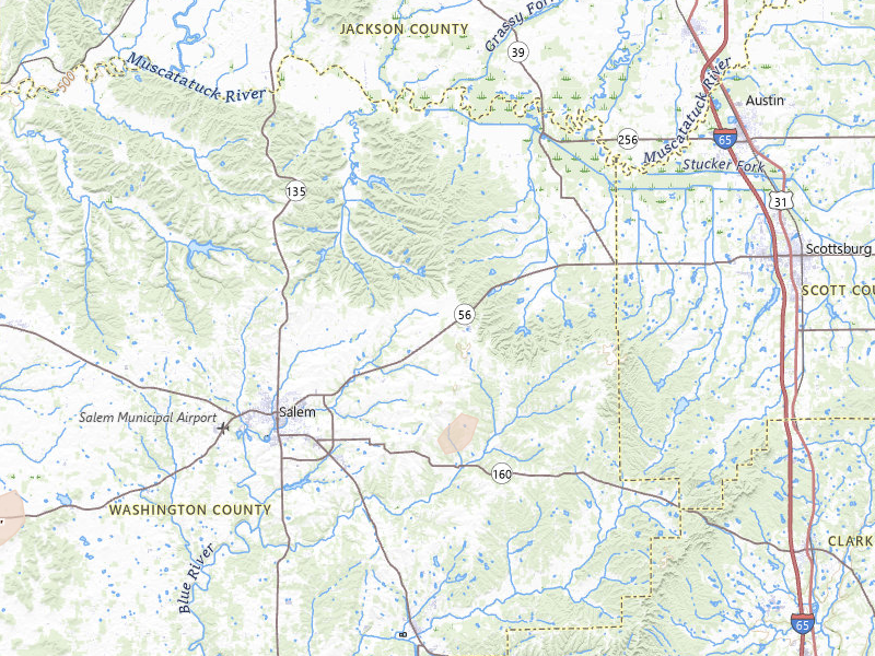Radar-estimated hail-size map of the storm over Salem, IN on May 18, 2026