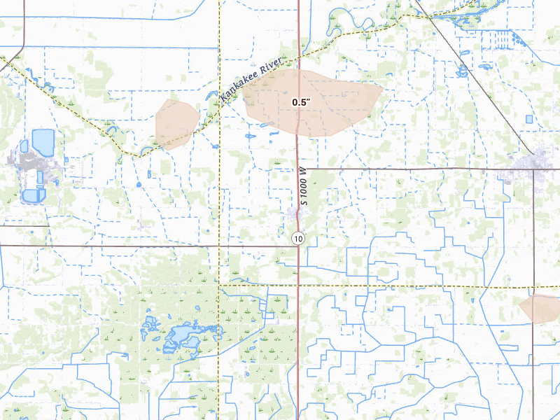 Radar-estimated hail-size map of the storm over San Pierre, IN on Mar 26, 2026
