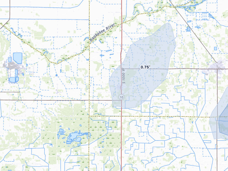 NEXRAD radar-signature map of the hail storm over San Pierre, IN on Jul 3, 2026