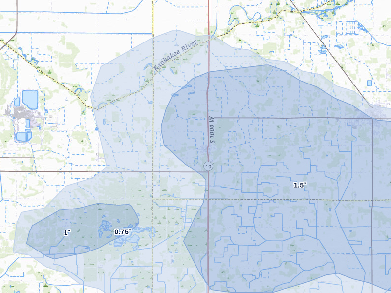 NEXRAD radar-signature map of the hail storm over San Pierre, IN on Aug 10, 2026