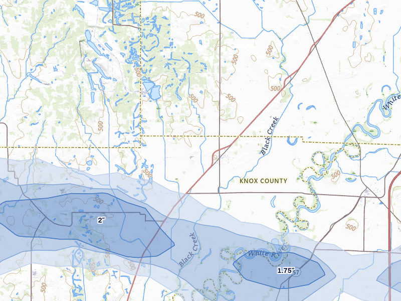 NEXRAD radar-signature map of the hail storm over Sandborn, IN on Mar 4, 2026