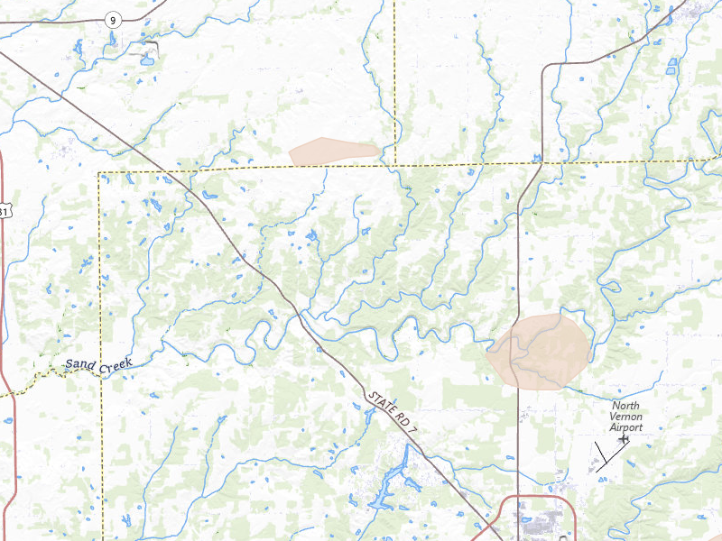 Radar-estimated hail-size map of the storm over Scipio, IN on May 16, 2026