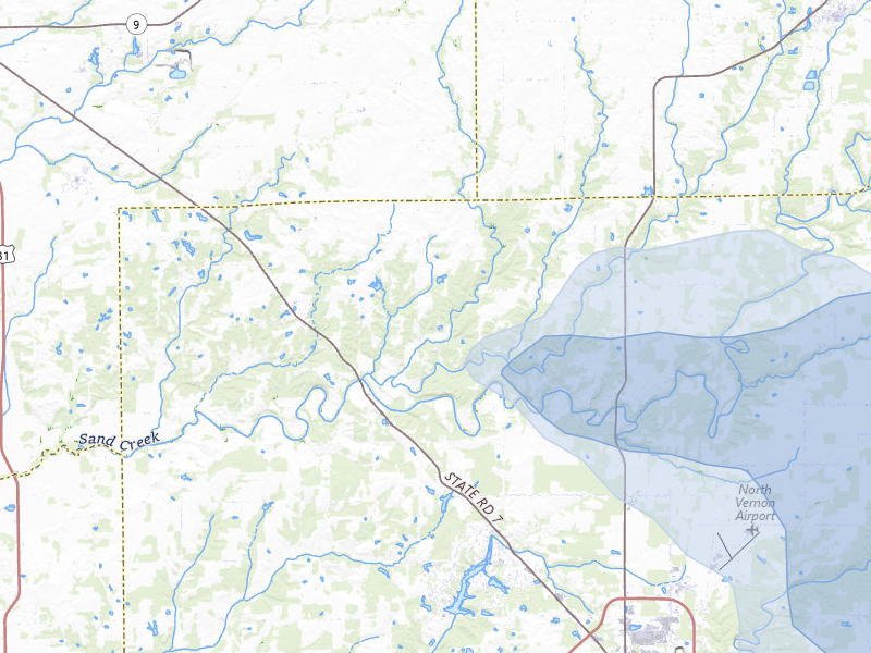 NEXRAD radar-signature map of the hail storm over Scipio, IN on May 16, 2026