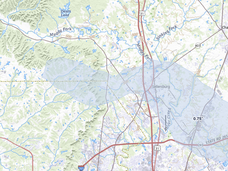 NEXRAD radar-signature map of the hail over Sellersburg, IN
