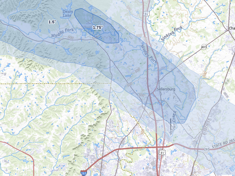 NEXRAD radar-signature map of the hail over Sellersburg, IN