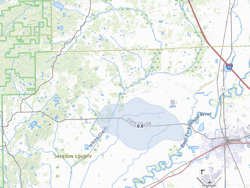 NEXRAD radar-signature map of the hail storm over Seymour, IN on Mar 22, 2026