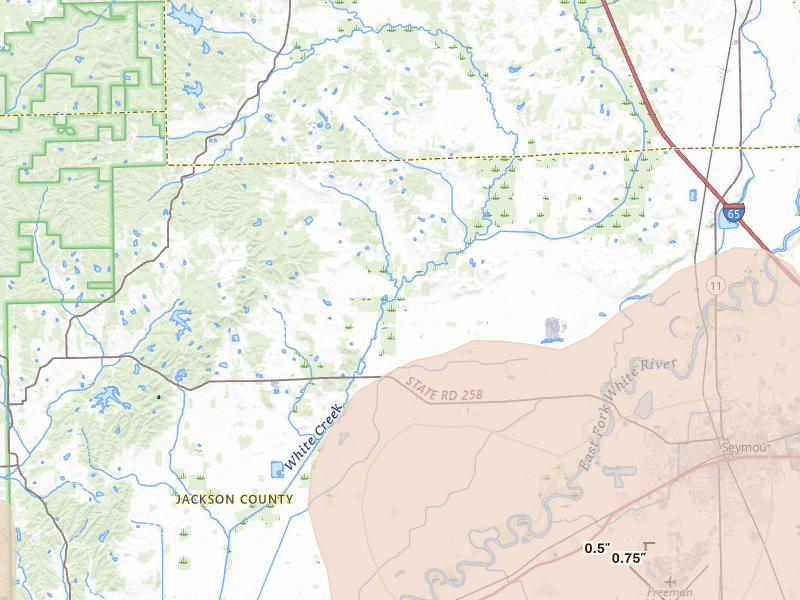 Radar-estimated hail-size map of the storm over Seymour, IN on Apr 27, 2026