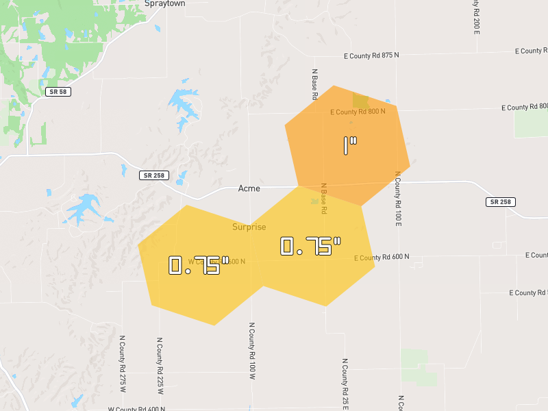 Hail map of Seymour, IN on Jul 3, 2026, hail up to 1"