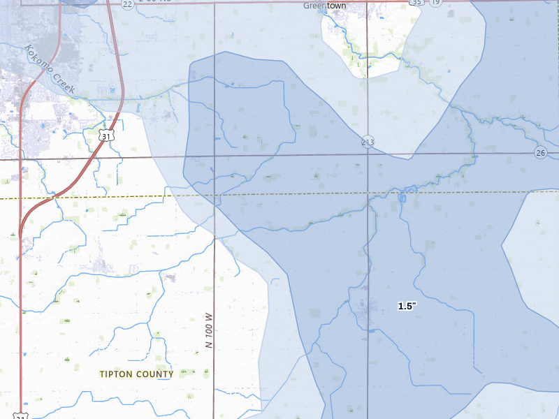 NEXRAD radar-signature map of the hail storm over Sharpsville, IN on Aug 11, 2026