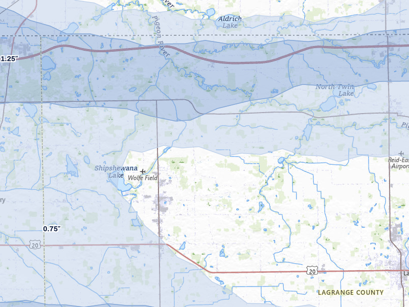 NEXRAD radar-signature map of the hail storm over Shipshewana, IN on Aug 10, 2026