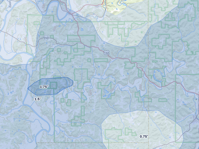 NEXRAD radar-signature map of the hail over Shoals, IN