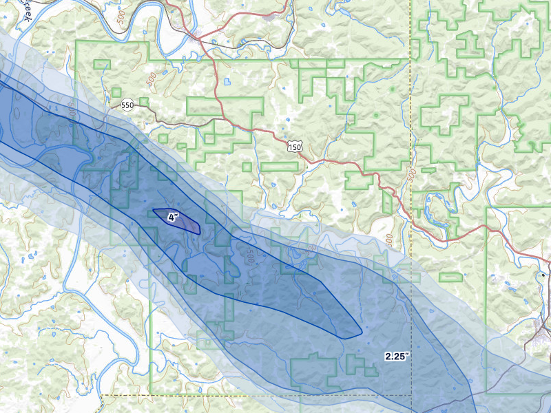NEXRAD radar-signature map of the hail over Shoals, IN