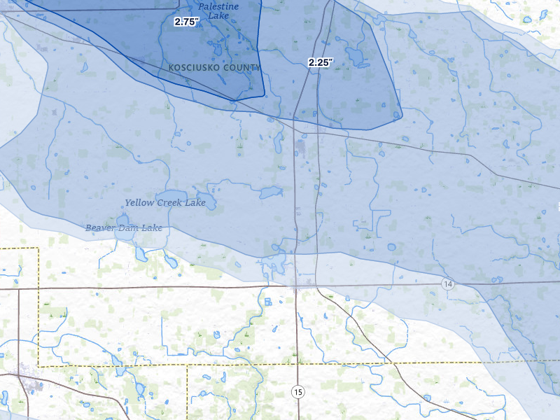 NEXRAD radar-signature map of the hail over Silver Lake, IN