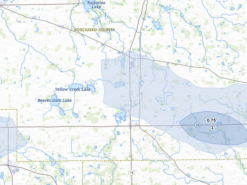 NEXRAD radar-signature map of the hail over Silver Lake, IN