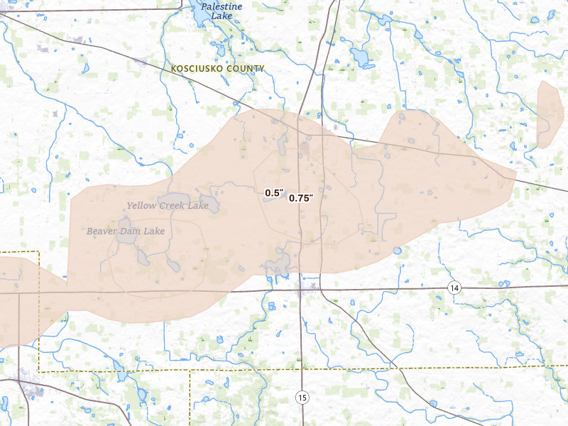 Radar-estimated hail-size map of the storm over Silver Lake, IN